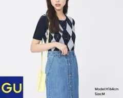 GU-WOMEN アーガイルクロップドカーディガン