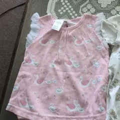 ベビー服 2点セット スワン柄トップス 花柄ロンパース