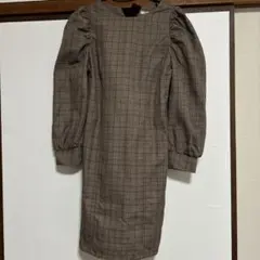 チェック柄 パフスリーブ ワンピース