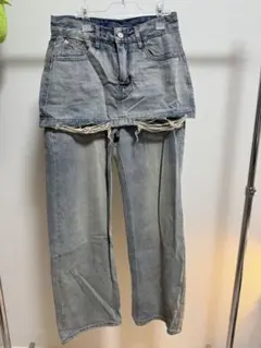 スカートレイヤードデニムパンツ