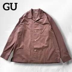 美品 GU オープンカラーシャツ L ブラウン 長袖 羽織 イージーケア 防シワ
