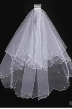 ホワイト ウェディングベール レイヤー付き