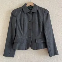 パンツ スーツ セット XS S グレー ストライプ ビジネス ジャケット 丸襟