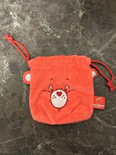 ケアベアふわふわフェイス巾着赤色