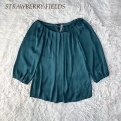 STRAWBERRY-FIELDS グリーン サテン 七分袖 ブラウス