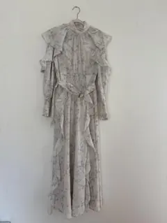 セール！SNIDELスナイデルフリル付き花柄ロングワンピース　グレー