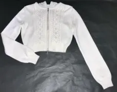 フォクシー★37678★フード付コットンジップアップトップス 38 オフホワイト