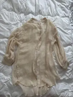 【NICE CLAUP】長袖シアーシャツ　クリーム色