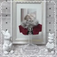 10cm ぬい服 ファー 襟 ブラウス 10 センチ 赤 ワインレッド