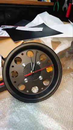 モンキー8インチホイール　黒ベース　時計　　ガレージ飾　オブジェ　壁掛　DIY