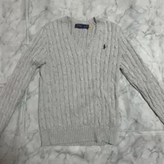 Polo Ralph Lauren グレー Vネック ケーブルニットセーター