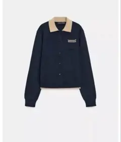 ZARA コントラストダブルレイヤーポロニットカーディガン