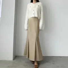【ルエレ】レザーハイウエストマーメイドスカート　ロング丈　スリット　ベージュ　Fのサムネイル