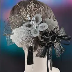 ディップアート　髪飾り　成人式　卒業式 結婚式　白　黒　ゴールド　シルバー　水引