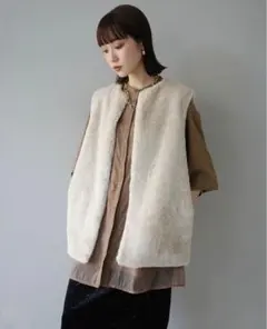 エコファーベスト フェイクファーベスト ミドル丈ジレ グレージュ Lumier