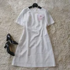 EMMAJAMES【大きいサイズ】フォーマル半袖ワンピース ホワイト白 13号