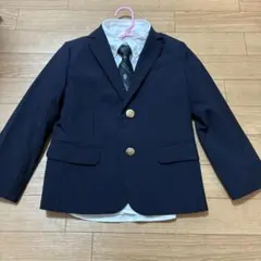 キッズ ジャケット　シャツ ネクタイ　3点セット 120 ネイビー　卒園入学のサムネイル