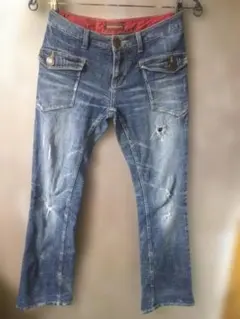 6361_W61H83_ダメージ風ブルーデニムジーンズ_ブルーデニム風ストレッチのサムネイル