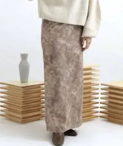 センスオブプレイス ストーン プリントスカート ブラウン
