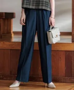 【新品】23区　TWマットクロス ワイドパンツ　40 ネイビー系