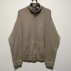 ポロラルフローレン フルジップ ニット カーディガン ベージュ 刺繍ロゴ 古着