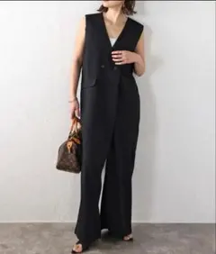 Bonjour Sagan フロント釦リネンライクオールインワン