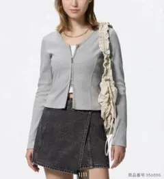 GU リブ ダブルジップ Vネック カーディガン XL