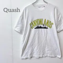 【クアッシュ】プリント メンズTシャツ ホワイト Lサイズ 刺繍ロゴ
