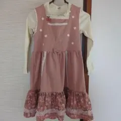 Souris ピンク 花柄 ジャンバースカート&お花カットソー