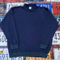90s USA製 CHEETAH 襟付き スウェット XL ネイビー グリーン