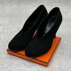 HERMES スエード パンプス ブラック 35 22cm レディースのサムネイル