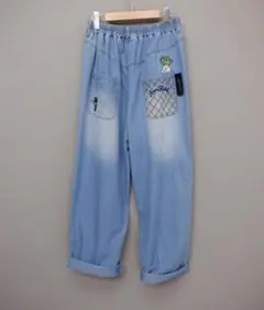 新品タグ付】150〜160 ANNASUIスタイルアップデニムワイドパンツ
