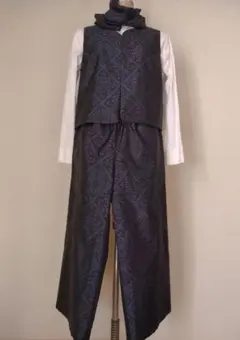 大島紬リメイクワイドパンツ ベスト セットアップ ストール