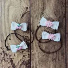 ハンドメイドりぼんヘアゴム　子ども用　キッズヘアアクセサリー　リボン　髪飾り