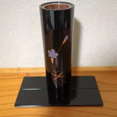 美品】会津塗 花瓶 漆器 蒔絵 金彩 黒塗り 一輪挿し 伝統工芸品 高級