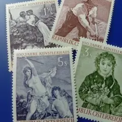 外国切手 オーストリア 1961年 美術作品シリーズ 凹版4V