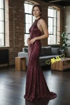 ✨️高級タイトドレス✨️美品✨️スパンコール 赤ワイン色 セクシー