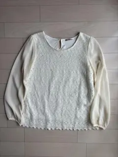 アイボリー レース シフォン ブラウス 長袖