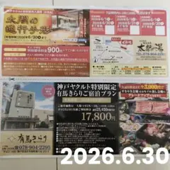 有馬温泉 太閤の湯 特別優待入館券 4名様 × 3回 有馬きらりご宿泊プラン