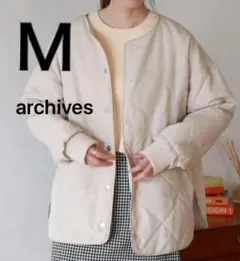 archivesコート中綿キルトノーカラージャケット長袖トップスM アウター