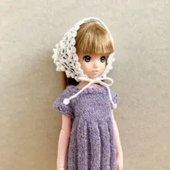 【ドール用】紐付き三角ショール〈クローバー〉 バブーシュカ 透かし編み