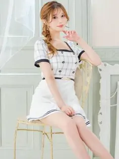 バイカラーチェックワンピースドレス JEWELS キャバドレス