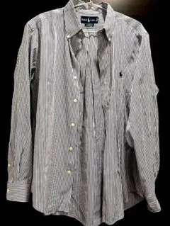 ラルフローレン　白黒ストライプボタンダウン