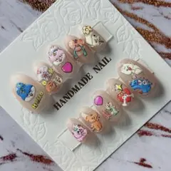 NO694 サイズオーダー　かわいい　ショートネイル　キャラ　ぷっくり　韓国