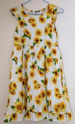 美品｜ひまわり柄ワンピース｜ノースリーブ｜女の子160｜夏用｜下地付き