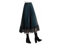 スカート プリーツスカート レース フレア ミモレ丈