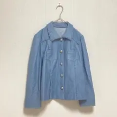 【レリアン】デニム風ジャケット 長袖 フリンジ襟 ライトブルー レディース S