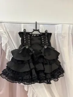 LIZLISA レースアップ フリル フレアスカート ブラックのサムネイル