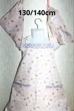 130/140cm エプロン、三角巾（頭おおい）、巾着袋の3点セット