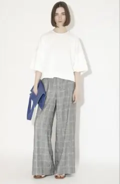 【未使用】PLAIN PEOPLE リネン グレンチェック柄 ワイドパンツ